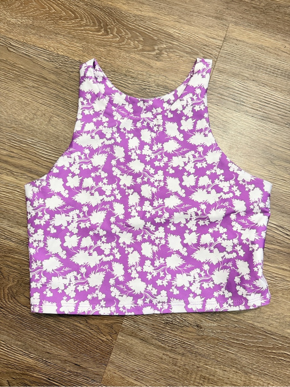 Purple Floral High-Neck Crop Top Size M